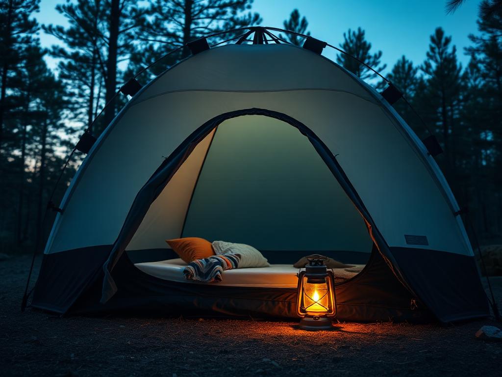 Camp setup at dusk